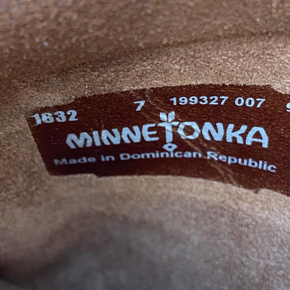 Minnetonka 3 layer fringe Suede Brown Pull On Boots Women's Size 7 1632 - Picture 15 of 15